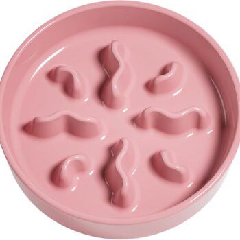 Ceramic Slow Feeder Dog Bowls Small Breed, 0.5 Cups Dog Food Dish for Fast Eaters, Puzzle Bowl for Small Dogs and Cats, 5.5 Inch-Pink