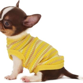 100% Cotton Rib Dog Shirt Vest for Small Dogs Teacup Chihuahua Yorkie Puppy Clothes Tank Tee-Yellow/XXS