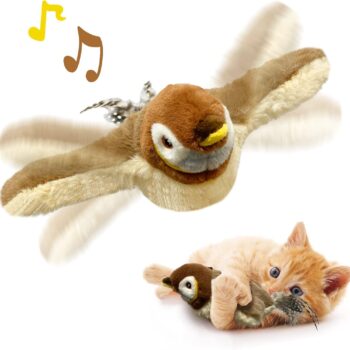 Cat Toys, Flapping Wings Sparrow Catnip Toys, Vivid Chirping, Simulation Bird Interactive Cat Toy for Kitten Kitty Exercise, Fluffy Plush Dog Toys, Touch Activated, Rechargeable
