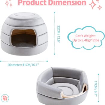 Cat Bed and House, 2-in-1 Foldable Cat Houses for Indoor Cats, Soft Velvet Cat Cave, Removable and Washable Cushion, Cat Condo for All-Season Comfort and Style