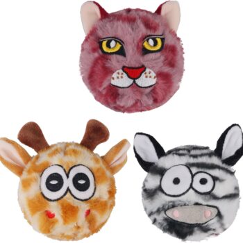 3Pack Squeaky Dog Balls,2 in1 Funny Puppy Ball Toys,Birthday Dog Toy for Small Medium Dogs (Animal Ball)