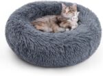 Cat Beds for Indoor Cats, 20 inches Cat Bed Machine Washable, Fluffy Round Pet Bed Non-Slip, Calming Soft Plush Donut Cuddler Cushion Self Warming for Small Dogs Kittens, Dark Grey, Medium