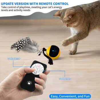 Interactive Cat Toy Ball with Remote Control, Automatic Moving & Rolling Cat Feather Toy, USB Rechargeable, Motion Activated Remote Control Cat Toy for Indoor Cats