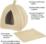 Cat House - Indoor Bed with Removable Foam Cushion - Pet Tent for Puppies, Rabbits, Guinea Pigs, Hedgehogs, and Other Small Animals by  (Tan)